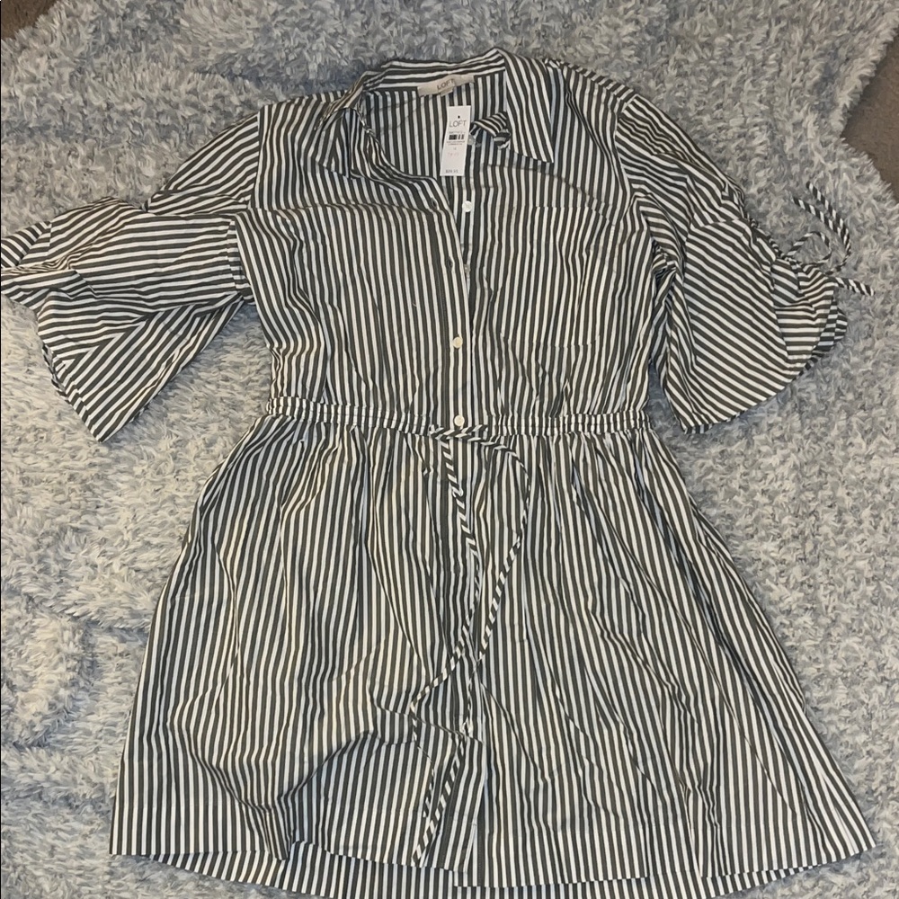 LOFT Monochrome Striped Long Sleeve Dress